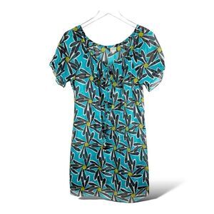 Milly Cabana Turquoise/Black Sheer Cotton Beach‎ Cover-up Dress Tassel  Medium